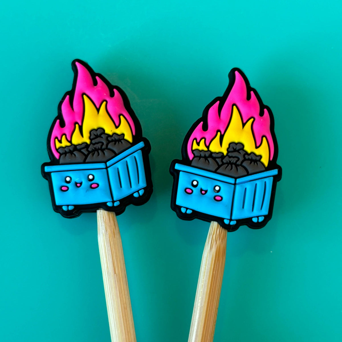 Blue Dumpster Fire Knitting Needle Point Protectors