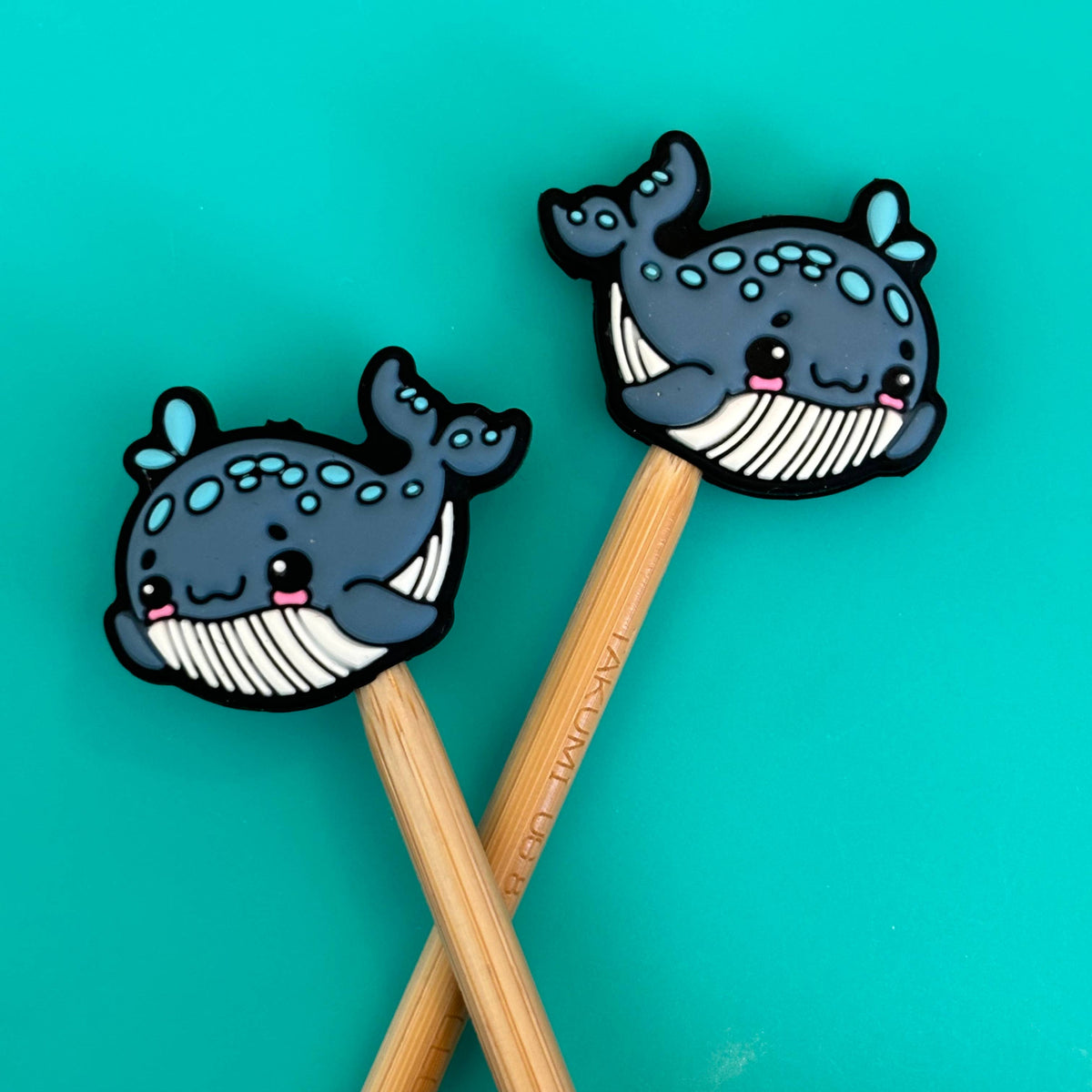 Knitting Needle Point Protectors - Cartoon Whale v3 Ocean