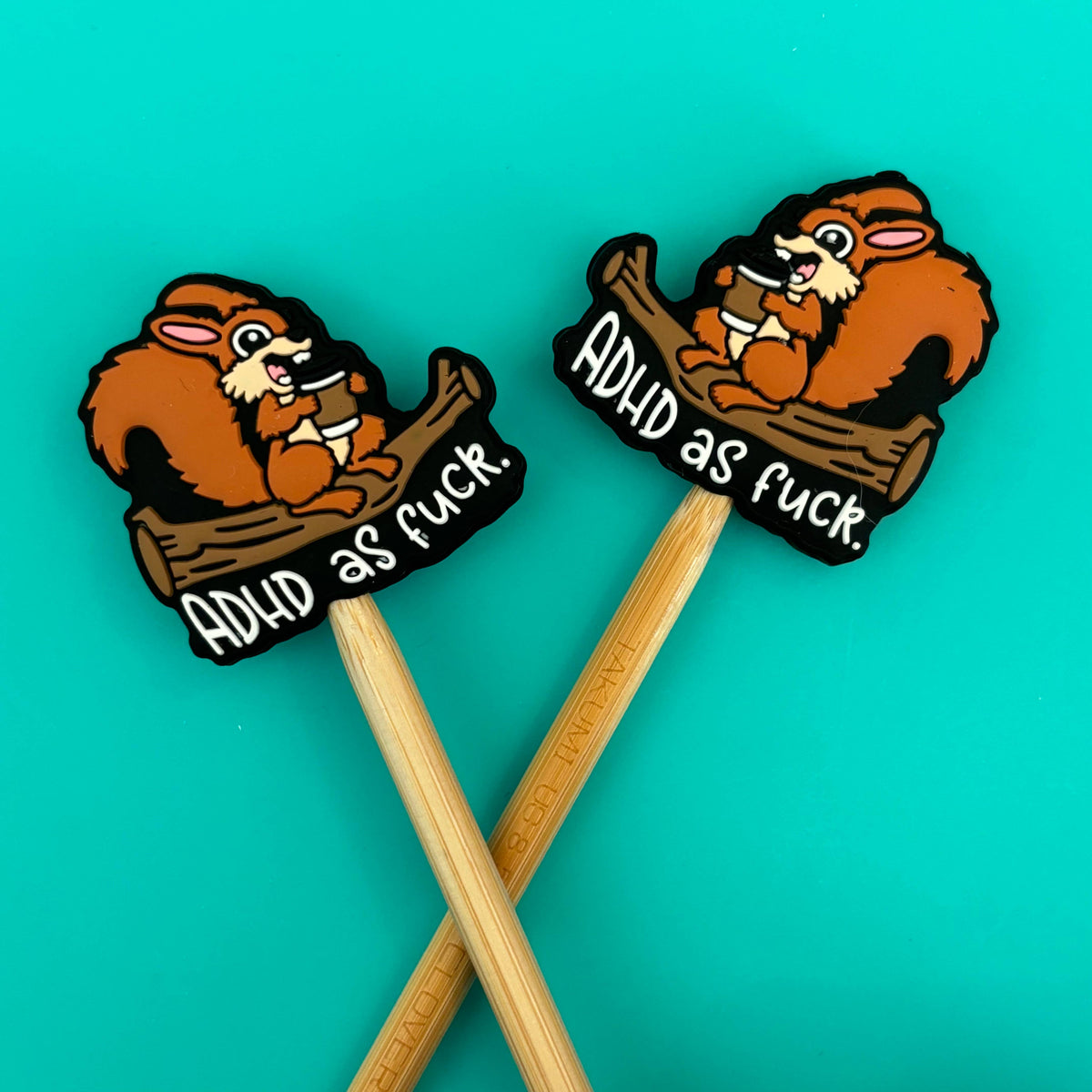 Knitting Needle Point Protectors - ADHD AF Squirrel